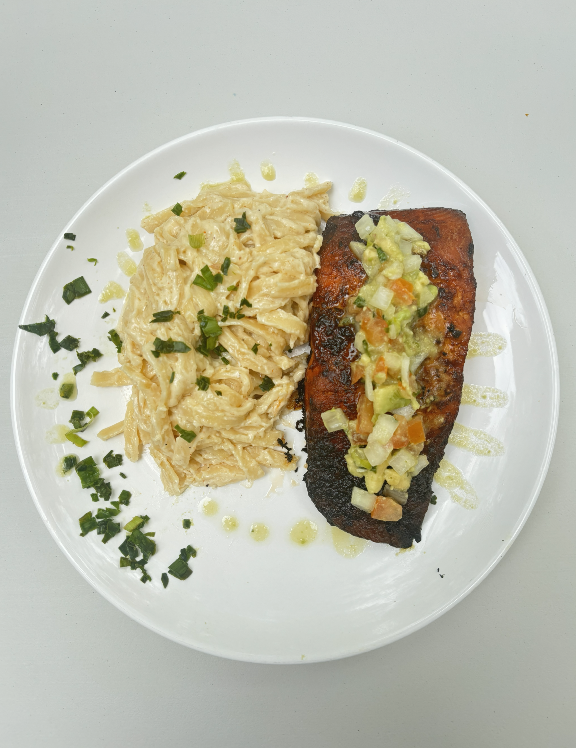 Alfredo Pasta & Blackened Salmon
